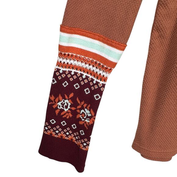 We the Free Mikah Henley Top Womens XL Layering Cuff Waffle Knit Notch Neck - Picture 3 of 10